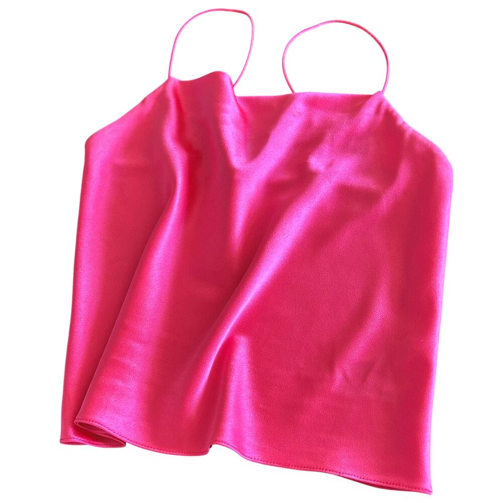 Alice + Olivia Harmon Cropped Drapey Slip Tank Satin Cami Hot Pink Medium - Picture 10 of 13